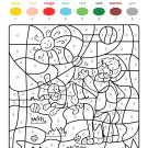 Coloriage magique en français: un niño y un perro jugando