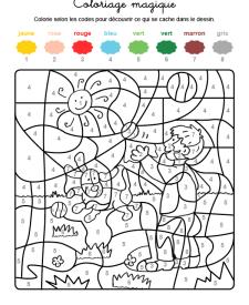 Coloriage magique en français: un niño y un perro jugando