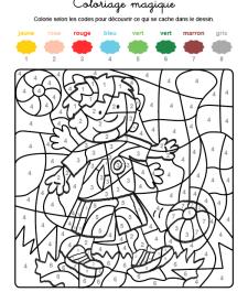 Coloriage magique en français: niño jugando al fútbol