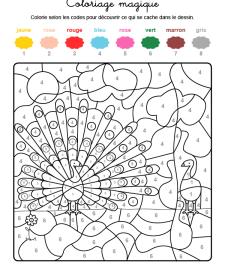 Coloriage magique en français: un pavo real