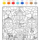 Coloriage magique en français: soldados protegiendo una fortaleza