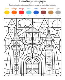 Coloriage magique en français: un castillo medieval