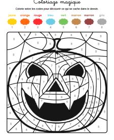 Coloriage magique en français: una supercalabaza de Halloween