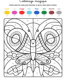 Coloriage magique en français: una mariposa de colores