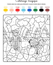 Coloriage magique en français: una pisa de hielo en la montaña