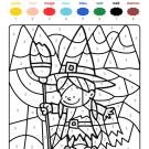 Coloriage magique en français: una brujita de Halloween