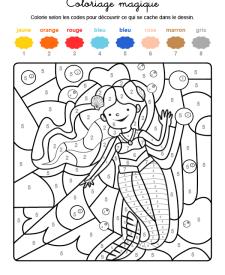 Coloriage magique en français: una sirena bajo el agua