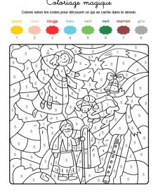 Coloriage magique en français: un ángel y una estrella de Navidad