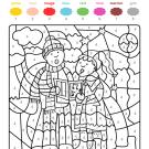 Coloriage magique en français: niños cantando en Navidad