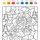 Coloriage magique en français: casas bajo la nieve