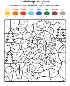 Coloriage magique en français: casas bajo la nieve