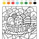 Coloriage magique en français: cesta de huevos de Pascua