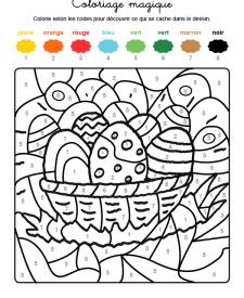 Coloriage magique en français: cesta de huevos de Pascua