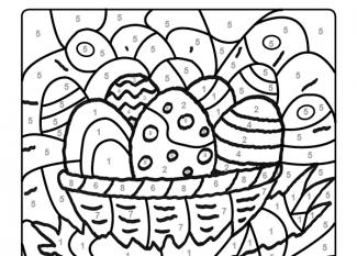 Dibujo mágico para colorear en francés de cesta de huevos de Pascua