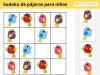 Sudoku de pajaritos para niños