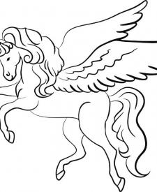 Dibujo de un unicornio volando para que los niños lo coloreen