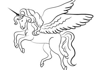 Dibujo de un unicornio volando para que los niños lo coloreen