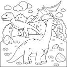 Imagen de un diplodocus, T-Rex y pteranodon para colorear