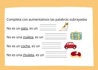 Aumentativos y diminutivos. Ficha de lengua para 2º de Primaria