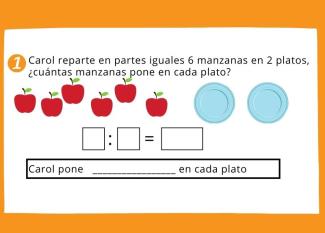 Iniciación a la división. Ficha de matemáticas para 2º de Primaria