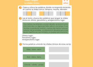 La sílaba tónica. Ficha de Lengua para niños de 3º de Primaria