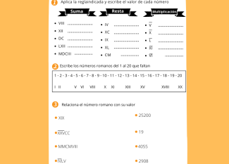 Números romanos. Ficha de matemáticas para 3º de Primaria