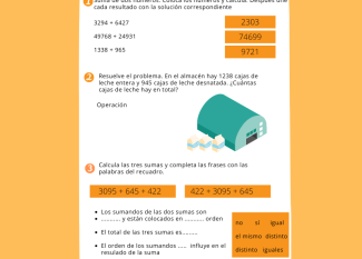 Sumas de dos y tres cifras con llevadas. Ficha de matemáticas