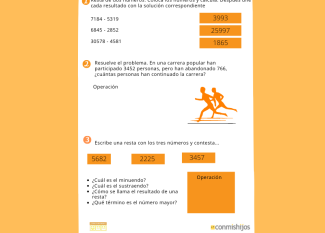 Restas con llevadas. Ficha de matemáticas para 3º de Primaria