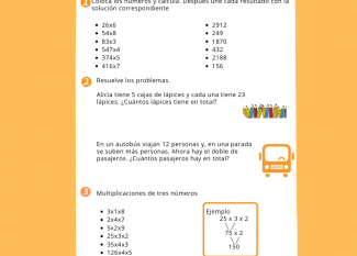 Multiplicaciones con llevadas. Ficha de matemáticas para niños