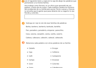 Familia de palabras. Ficha de Lengua para niños de 3º de Primaria