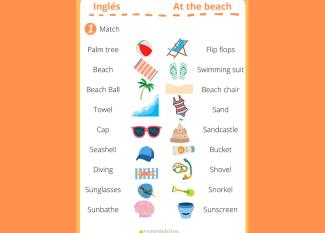 At the beach: ficha en inglés para niños