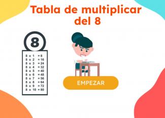 Tabla de multiplicar del 8 para niños: juego interactivo
