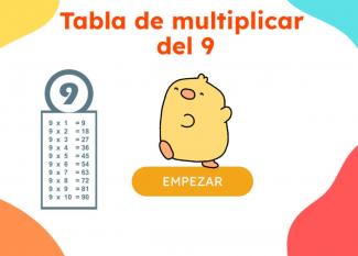Tabla de multiplicar del 9: juego online para niños