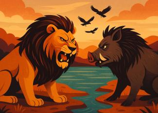 Fábula de Esopo para niños: El león y el jabalí