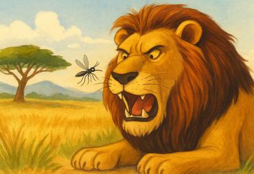 Fábula para niños de La Fontaine: El mosquito luchador y el león