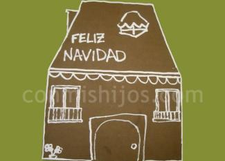 Tarjeta con una casita de Navidad. Manualidades para niños