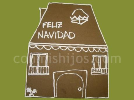 Tarjeta con una casita de Navidad. Manualidades para niños