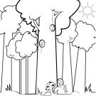 Imagen infantil de ardillas en el bosque para colorear