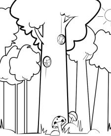 Imagen infantil de ardillas en el bosque para colorear