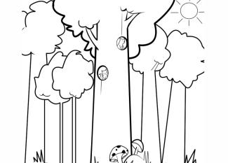 Imagen infantil de ardillas en el bosque para colorear