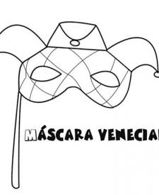 Dibujo para pintar con niños de una máscara veneciana de Carnaval