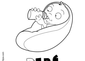 Bebé con su biberón. Dibujo infantil para pintar