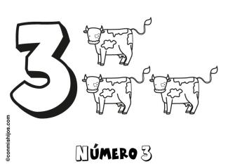 Dibujo del número tres para colorear con los niños