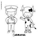 Dibujo de Carnaval de vaca y policía para pintar con niños