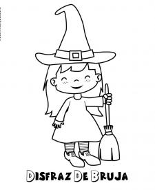 Dibujo de disfraz de bruja para colorear con niños