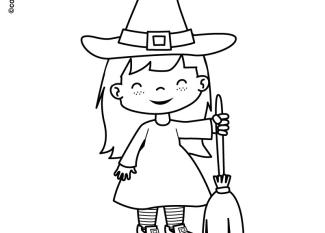 Dibujo de disfraz de bruja para colorear con niños