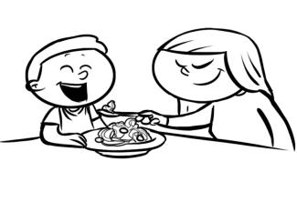 Niño y madre comiendo