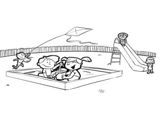 Dibujo para imprimir y colorear de niños jugando en el parque