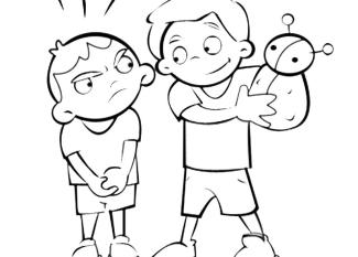 Niños peleando. Dibujo para imprimir y pintar