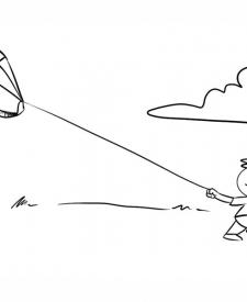 Dibujo para imprimir y colorear de niños volando una cometa